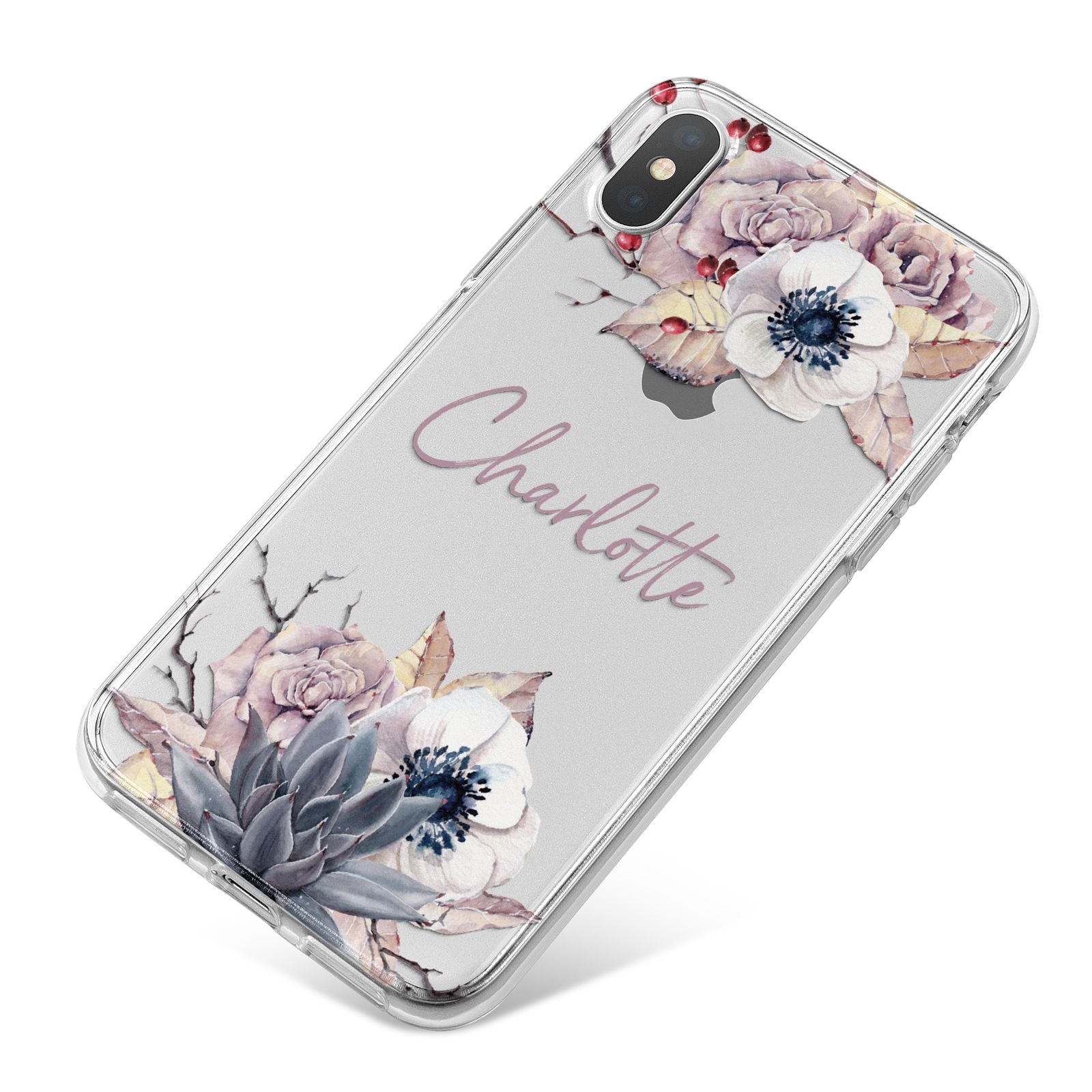 Personalised Autumn Floral iPhone X Bumper Case on Silver iPhone