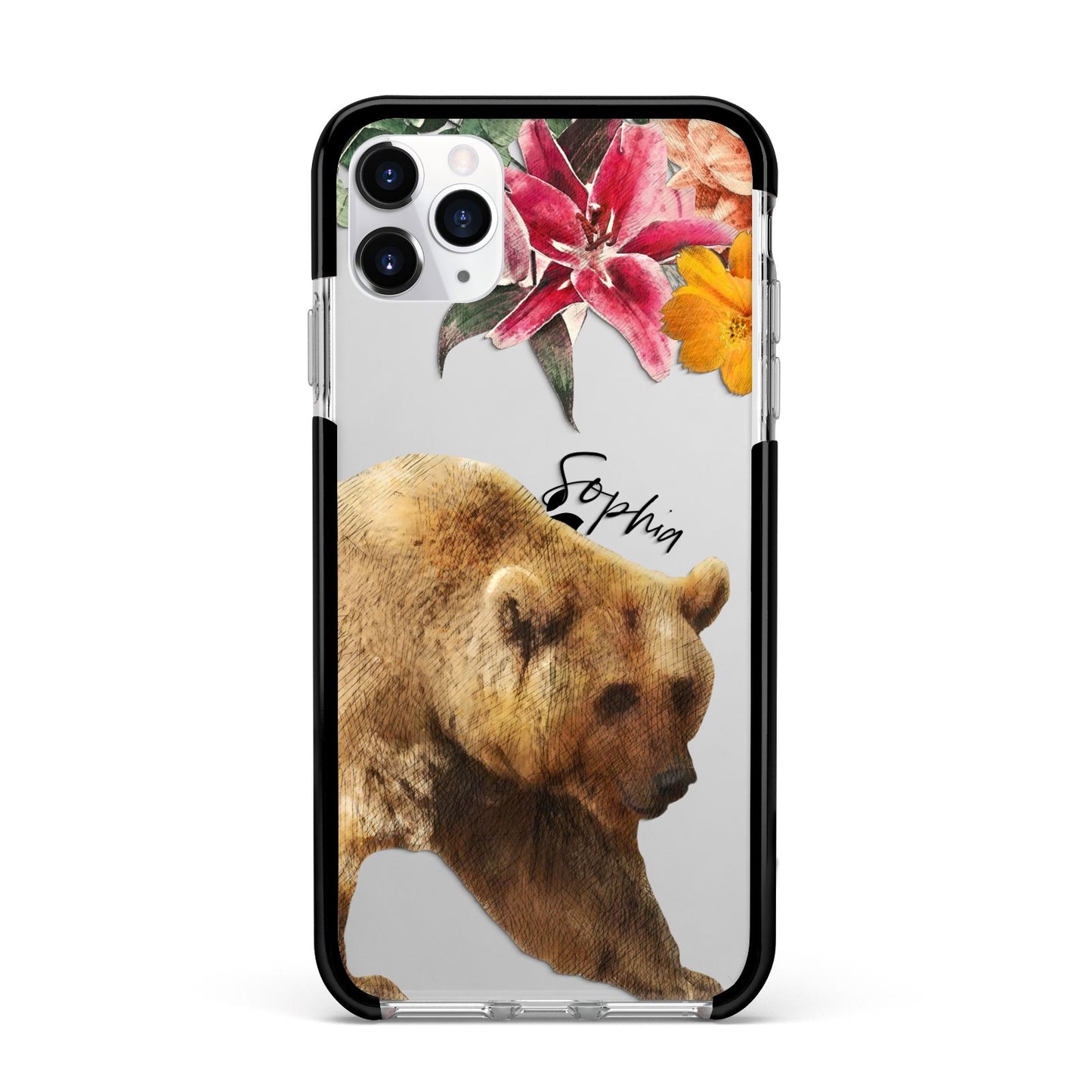 Personalised Bear Apple iPhone 11 Pro Max in Silver with Black Impact Case