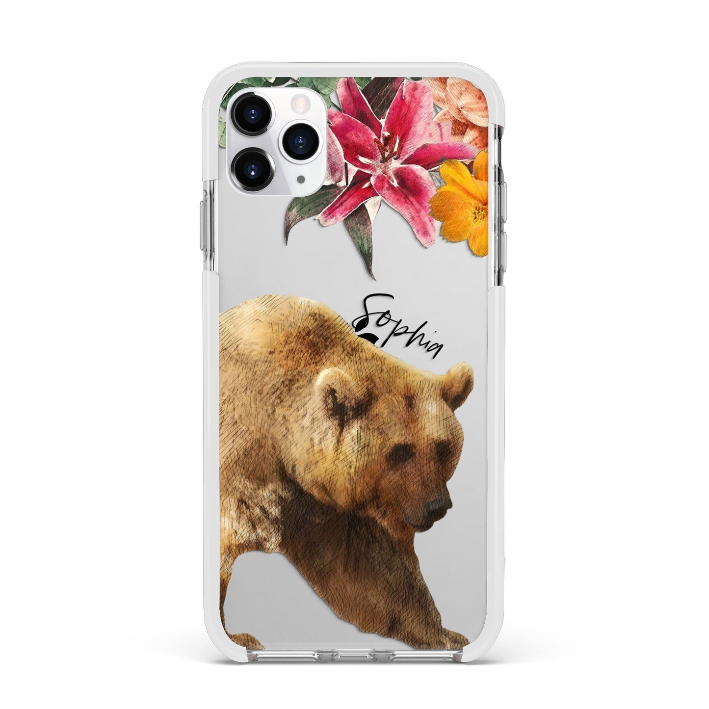 Personalised Bear Apple iPhone 11 Pro Max in Silver with White Impact Case