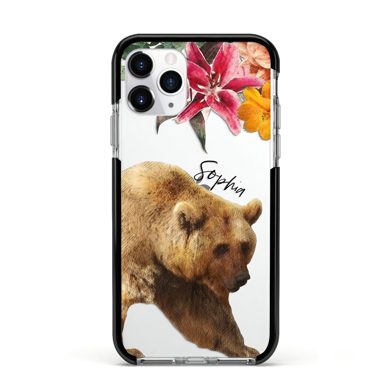 Personalised Bear Apple iPhone 11 Pro in Silver with Black Impact Case