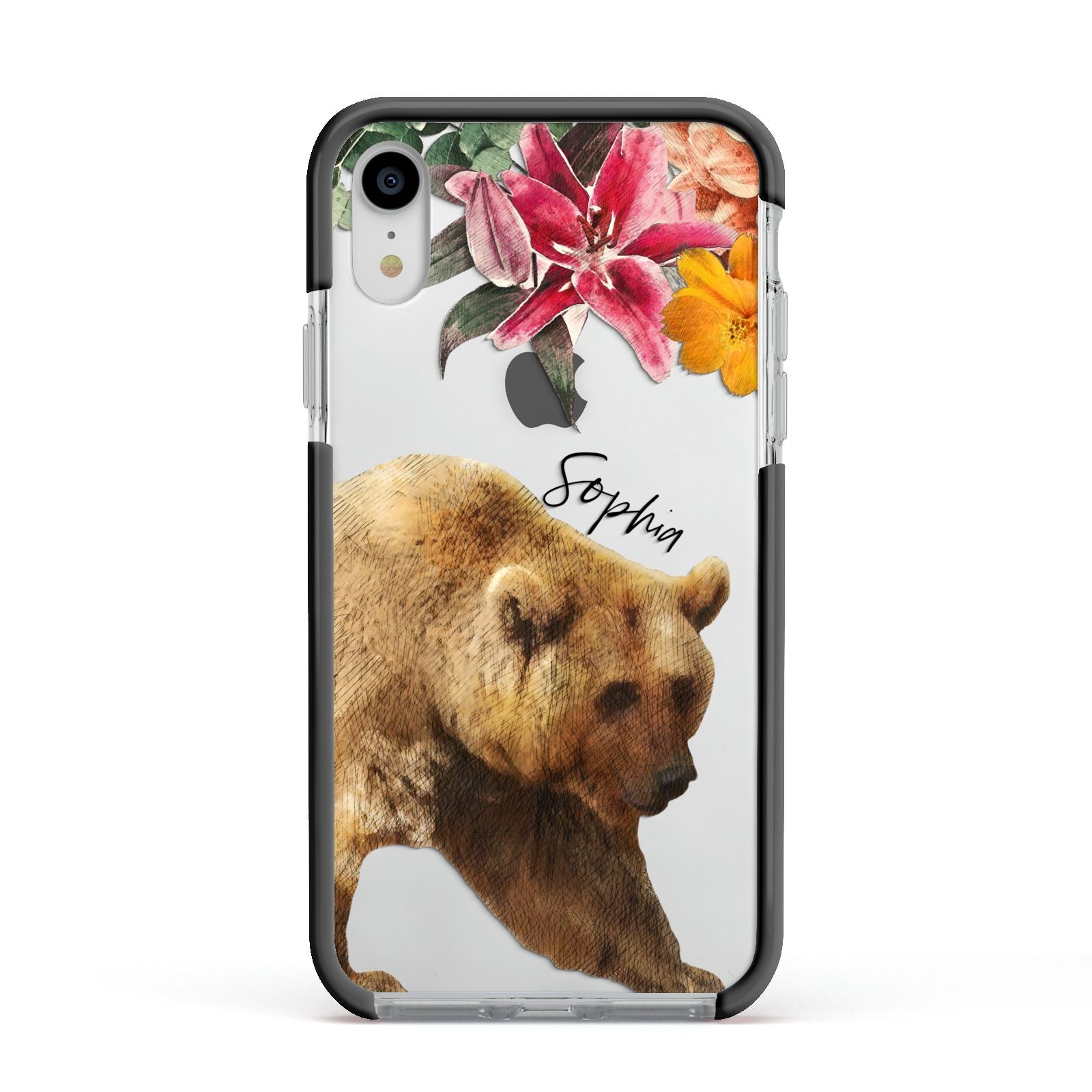 Personalised Bear Apple iPhone XR Impact Case Black Edge on Silver Phone