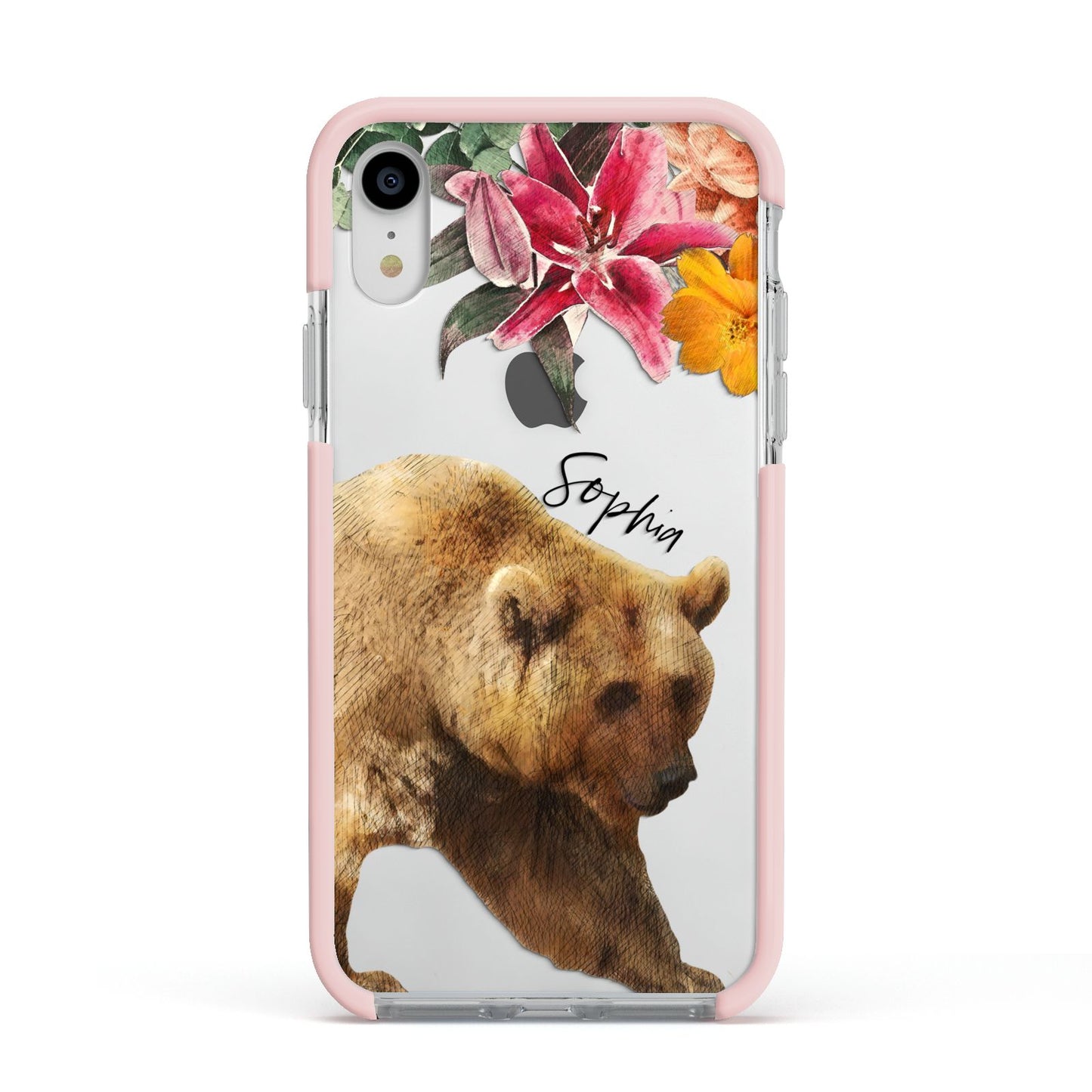 Personalised Bear Apple iPhone XR Impact Case Pink Edge on Silver Phone