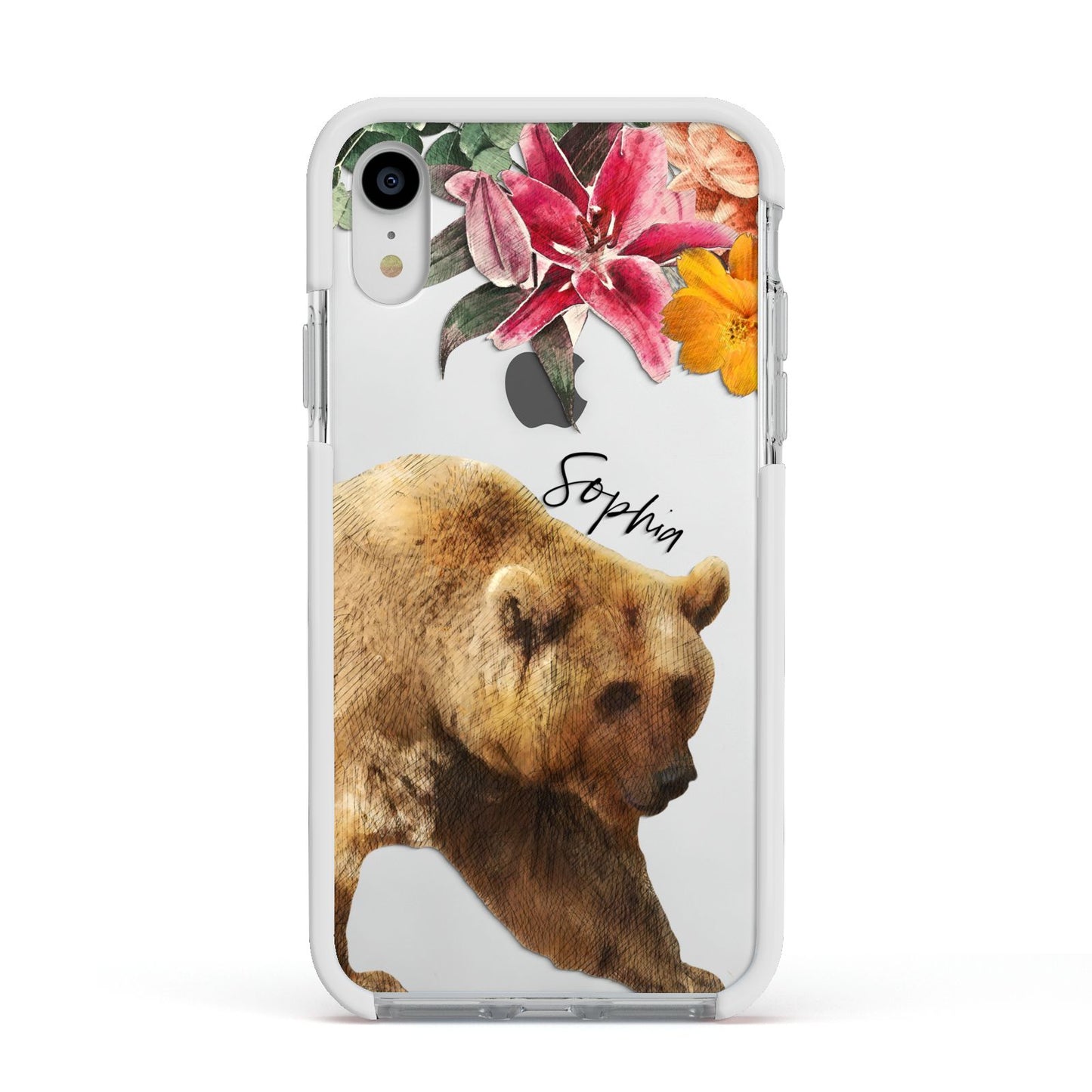 Personalised Bear Apple iPhone XR Impact Case White Edge on Silver Phone