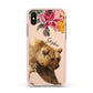 Personalised Bear Apple iPhone Xs Impact Case Pink Edge on Gold Phone