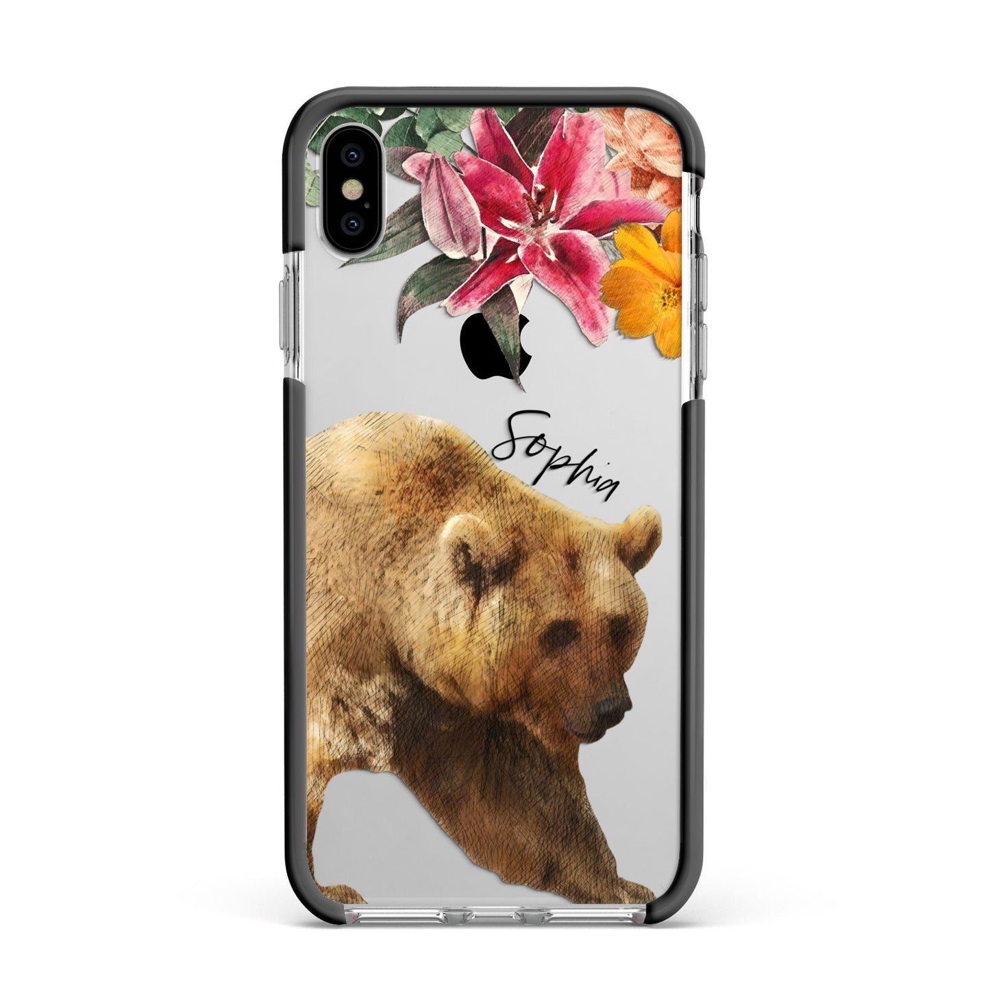 Personalised Bear Apple iPhone Xs Max Impact Case Black Edge on Silver Phone
