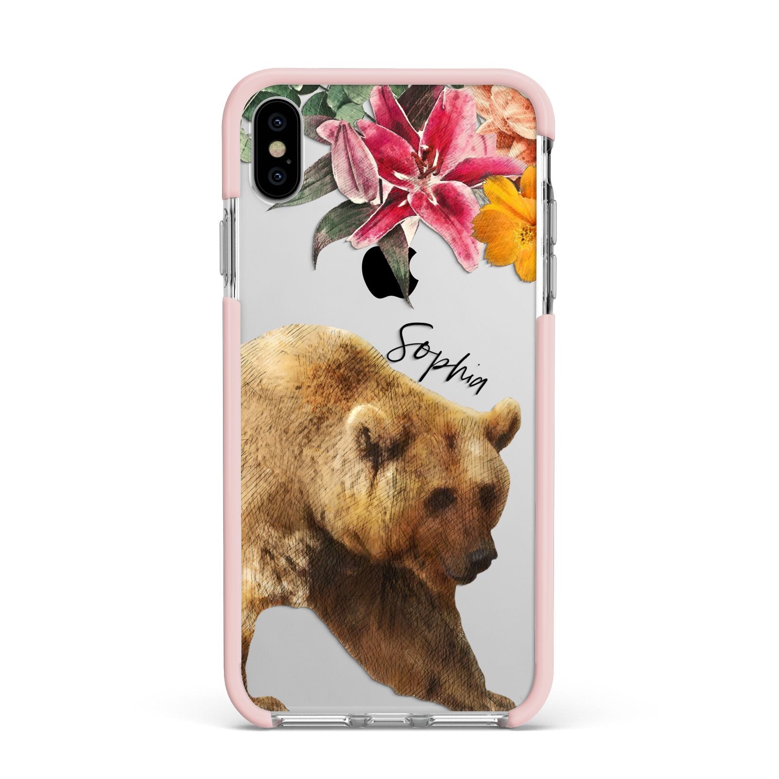 Personalised Bear Apple iPhone Xs Max Impact Case Pink Edge on Silver Phone