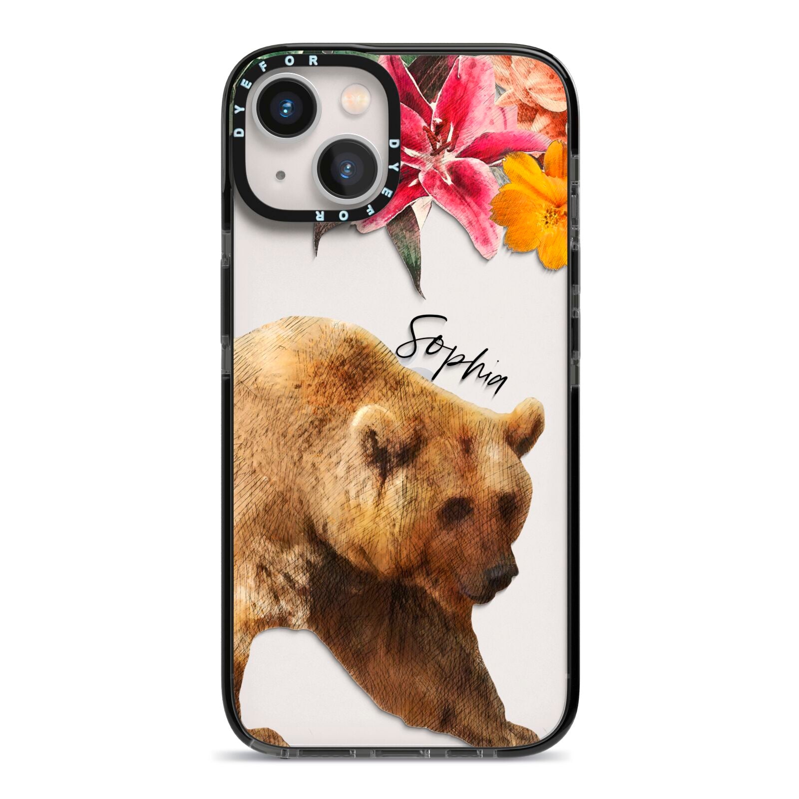 Personalised Bear iPhone 13 Black Impact Case on Silver phone