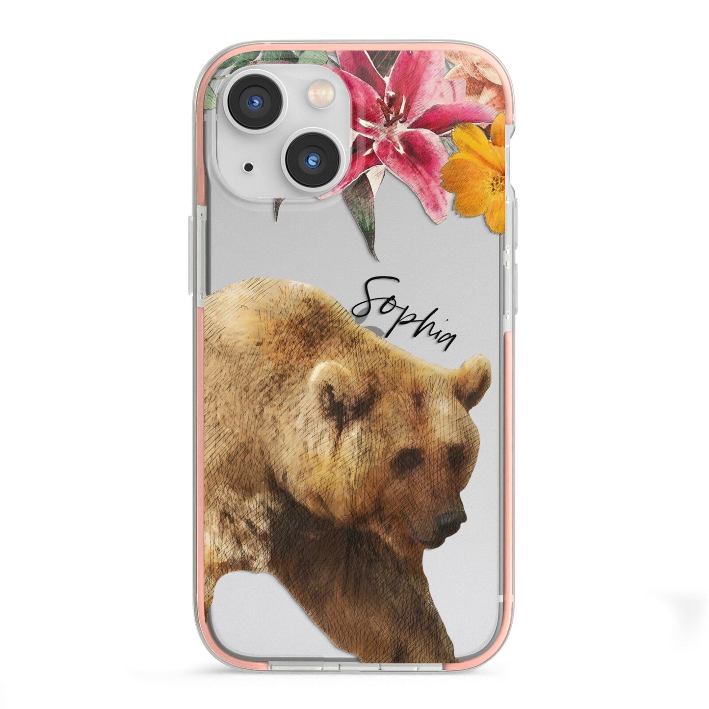 Personalised Bear iPhone 13 Mini TPU Impact Case with Pink Edges