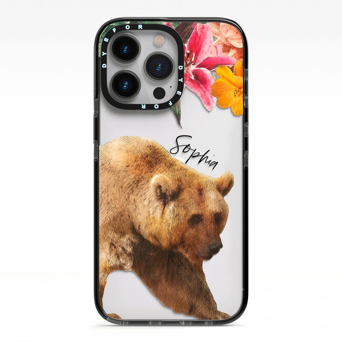 Personalised Bear iPhone 13 Pro Black Impact Case on Silver phone