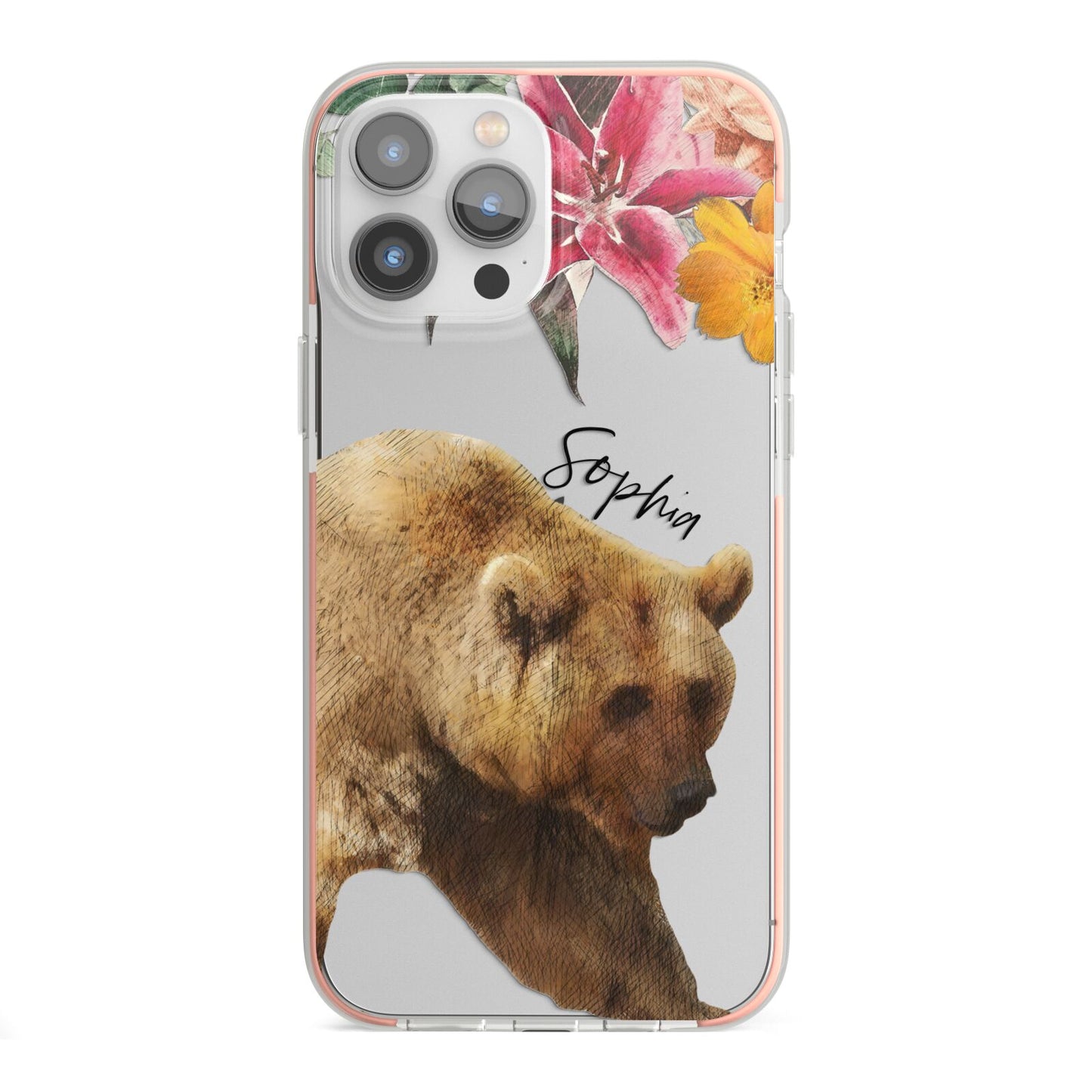 Personalised Bear iPhone 13 Pro Max TPU Impact Case with Pink Edges
