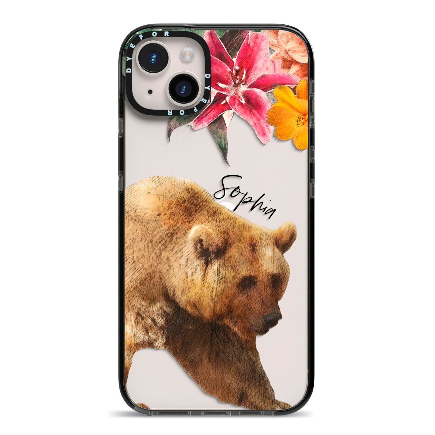 Personalised Bear iPhone 14 Plus Black Impact Case on Silver phone