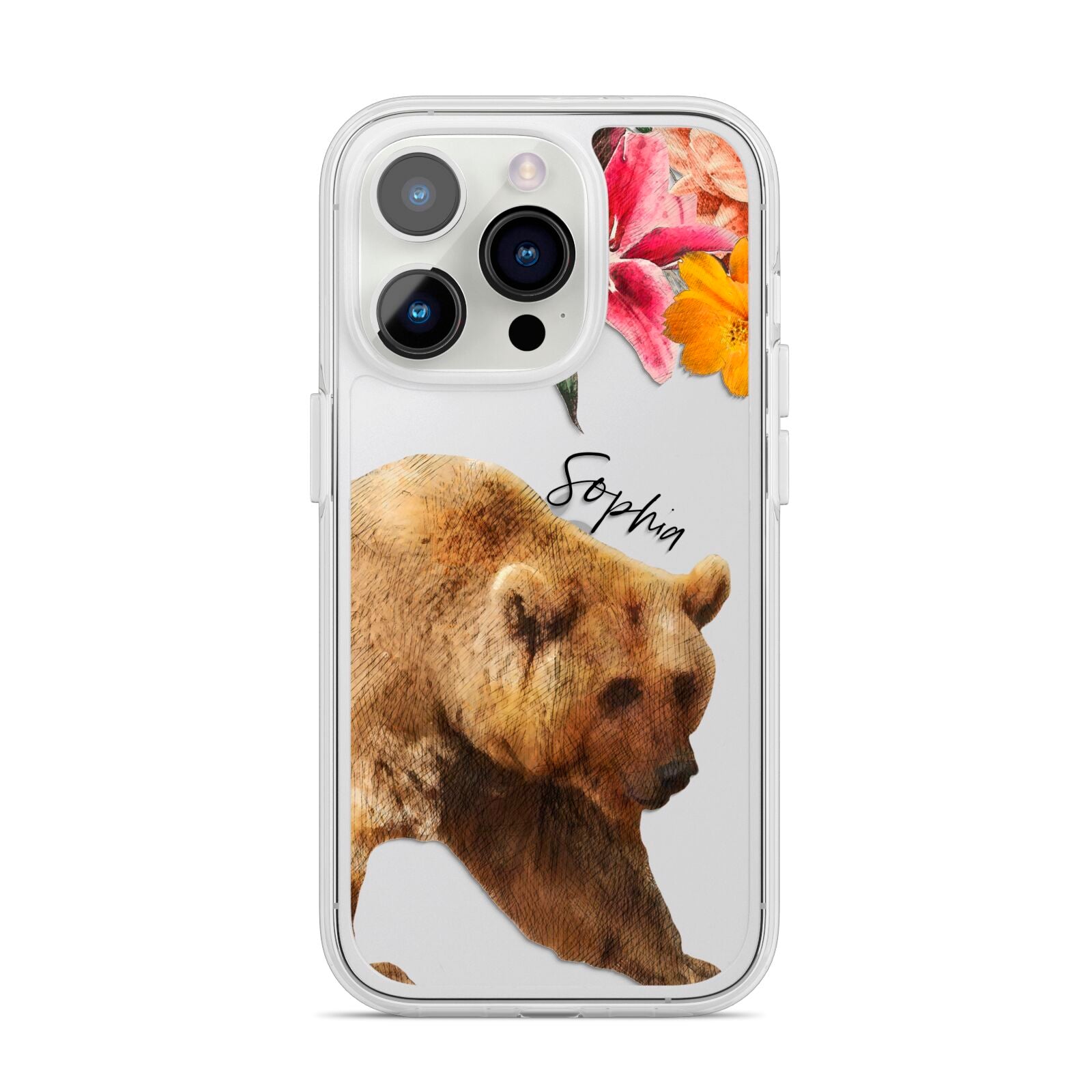Personalised Bear iPhone 14 Pro Clear Tough Case Silver