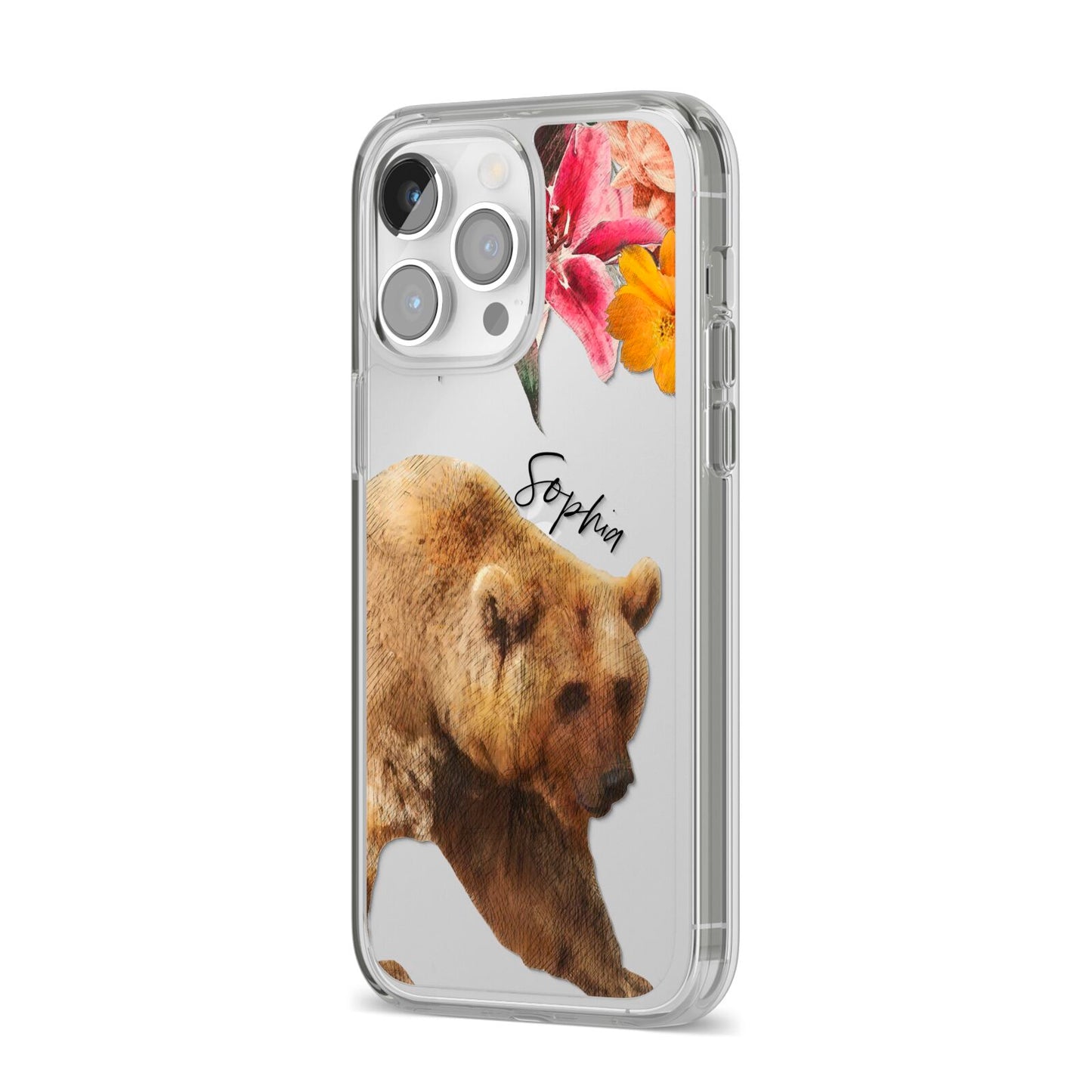 Personalised Bear iPhone 14 Pro Max Clear Tough Case Silver Angled Image