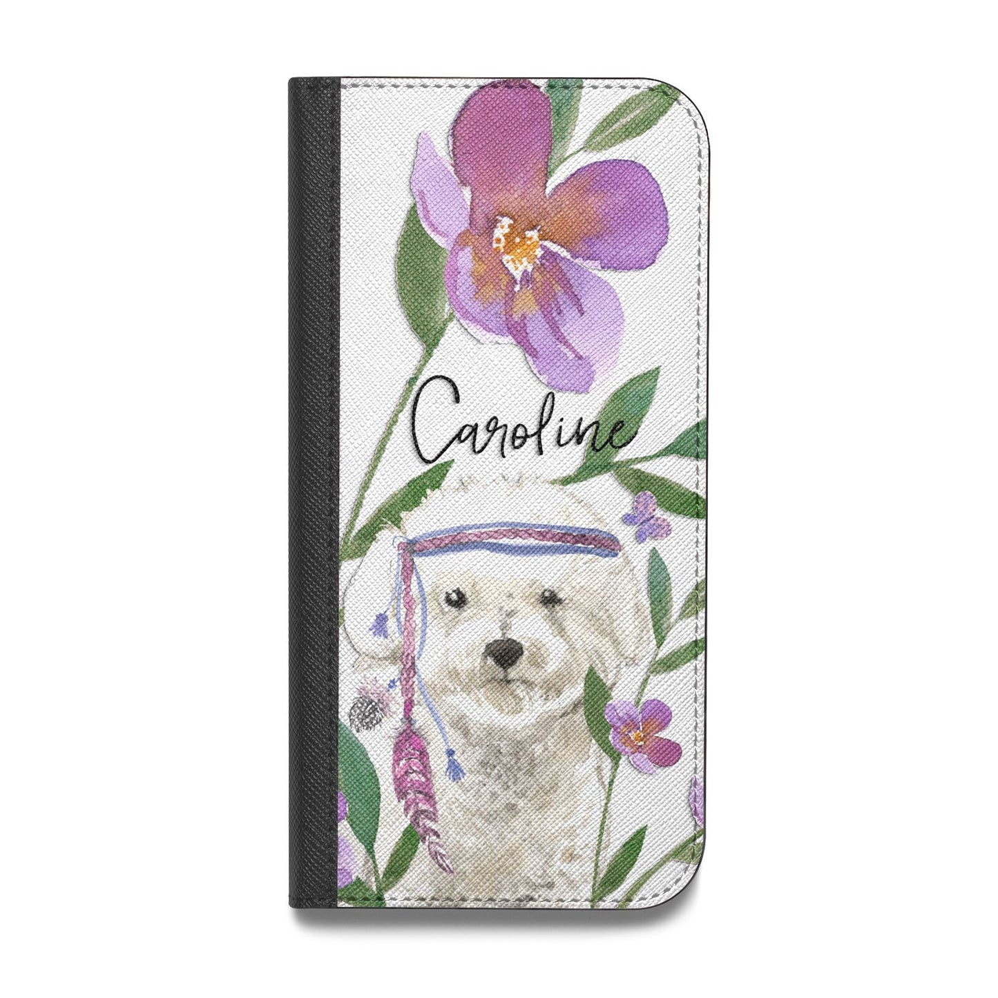 Personalised Bichon Frise Vegan Leather Flip iPhone Case