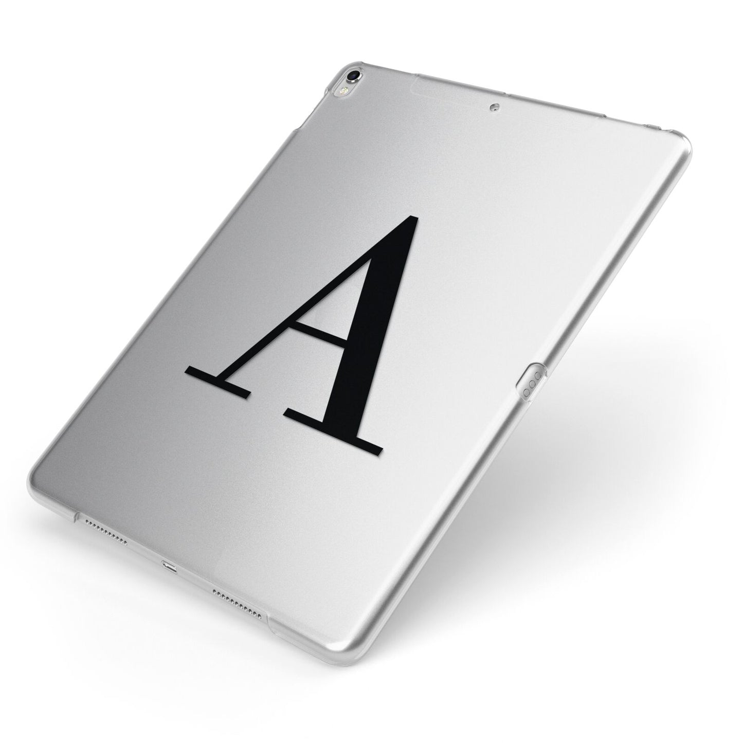 Personalised Black Big Initial Clear Custom Apple iPad Case on Silver iPad Side View