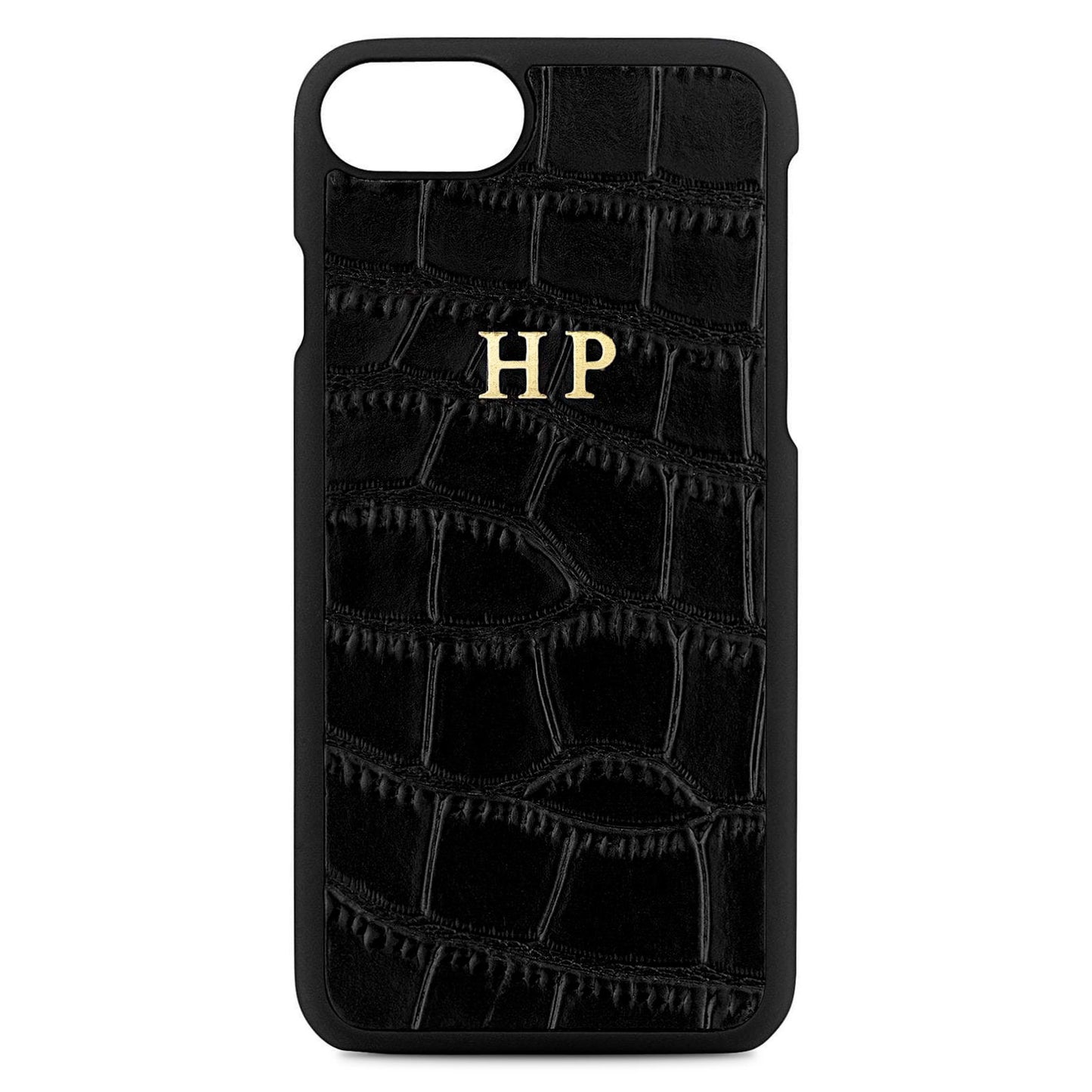 Personalised Black Croc Leather iPhone Case