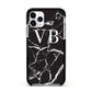 Personalised Black Marble Effect Monogram Apple iPhone 11 Pro in Silver with Black Impact Case