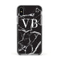 Personalised Black Marble Effect Monogram Apple iPhone Xs Impact Case Black Edge on Silver Phone