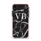 Personalised Black Marble Effect Monogram Apple iPhone Xs Impact Case Pink Edge on Black Phone