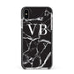 Personalised Black Marble Effect Monogram Apple iPhone Xs Max Impact Case Black Edge on Silver Phone