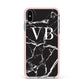 Personalised Black Marble Effect Monogram Apple iPhone Xs Max Impact Case Pink Edge on Silver Phone
