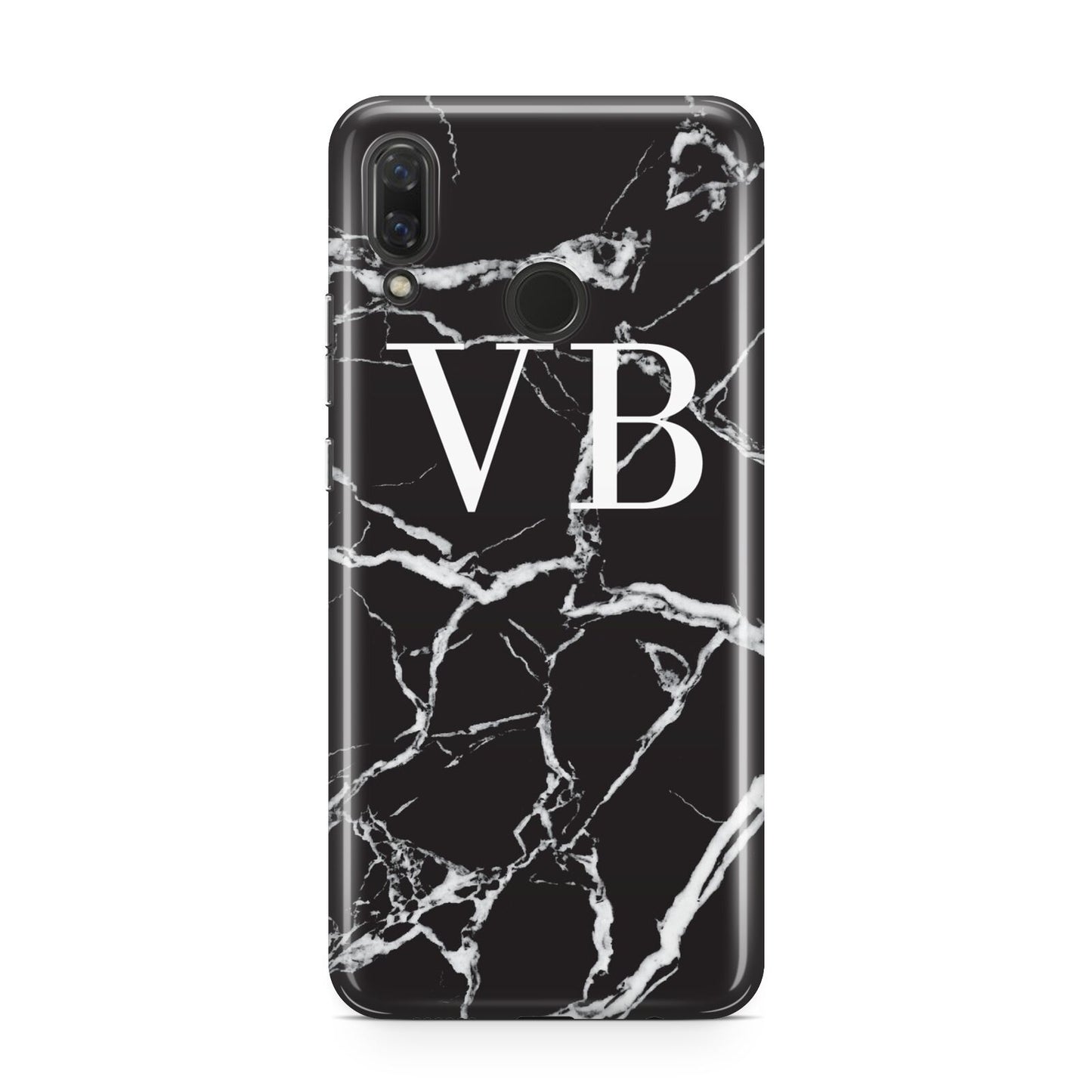 Personalised Black Marble Effect Monogram Huawei Nova 3 Phone Case