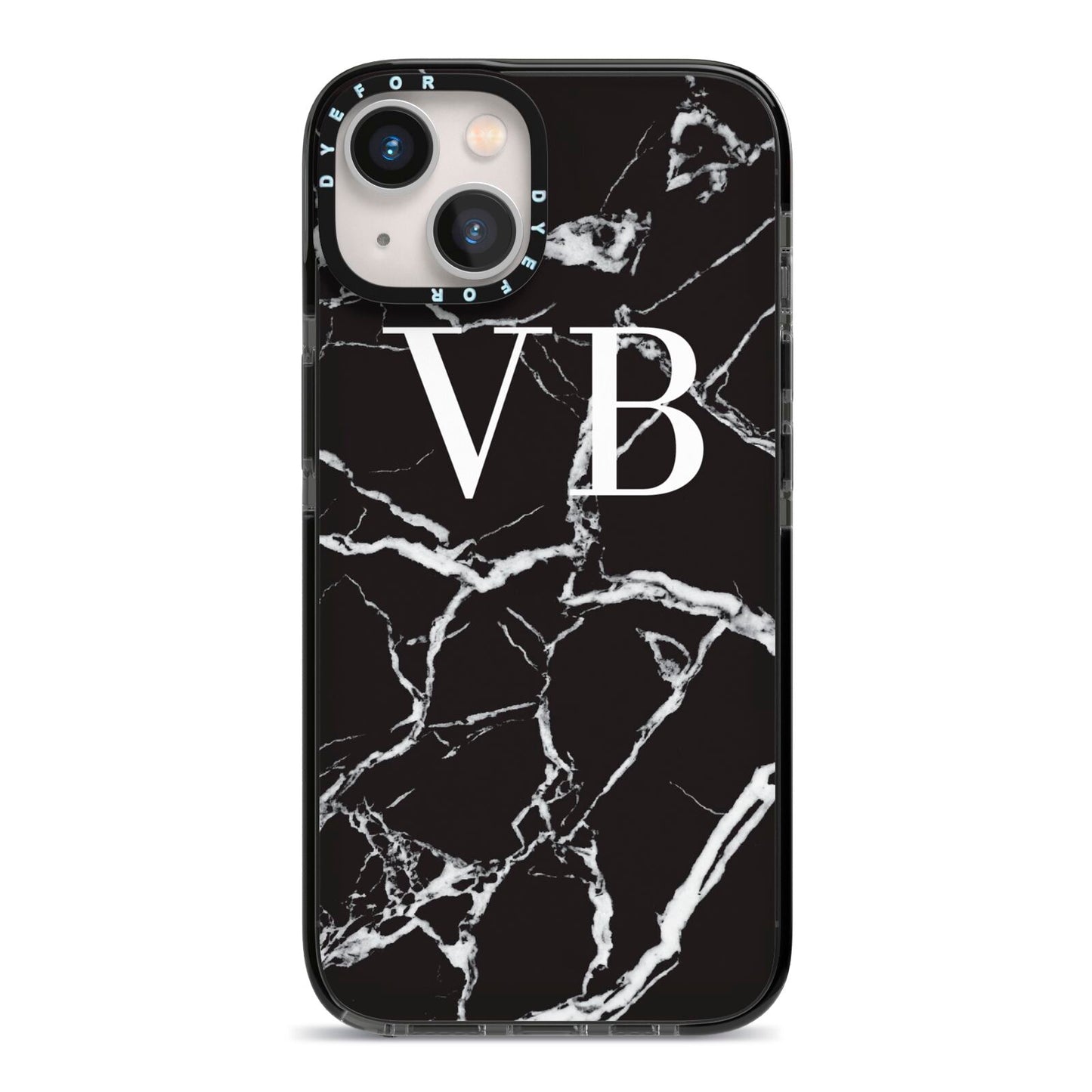 Personalised Black Marble Effect Monogram iPhone 13 Black Impact Case on Silver phone