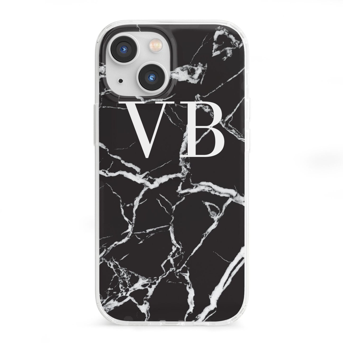 Personalised Black Marble Effect Monogram iPhone 13 Mini Clear Bumper Case