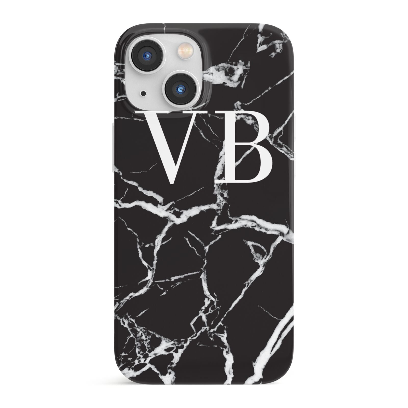 Personalised Black Marble Effect Monogram iPhone 13 Mini Full Wrap 3D Snap Case