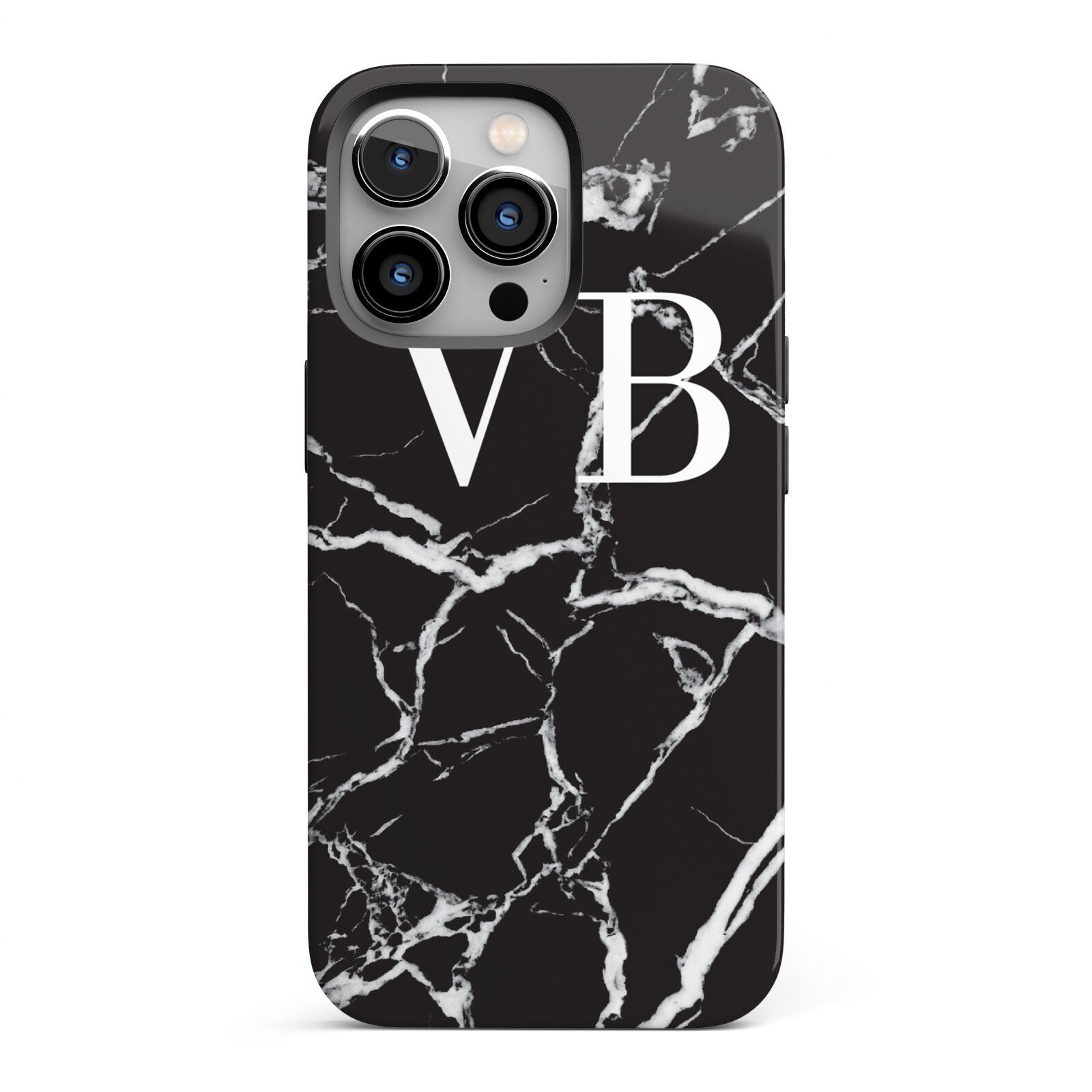 Personalised Black Marble Effect Monogram iPhone 13 Pro Full Wrap 3D Tough Case