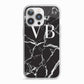Personalised Black Marble Effect Monogram iPhone 13 Pro TPU Impact Case with White Edges