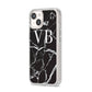 Personalised Black Marble Effect Monogram iPhone 14 Clear Tough Case Starlight Angled Image