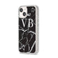 Personalised Black Marble Effect Monogram iPhone 14 Glitter Tough Case Starlight Angled Image