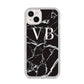 Personalised Black Marble Effect Monogram iPhone 14 Plus Clear Tough Case Starlight
