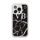 Personalised Black Marble Effect Monogram iPhone 14 Pro Glitter Tough Case Silver