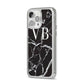 Personalised Black Marble Effect Monogram iPhone 14 Pro Max Clear Tough Case Silver Angled Image