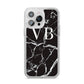 Personalised Black Marble Effect Monogram iPhone 14 Pro Max Glitter Tough Case Silver