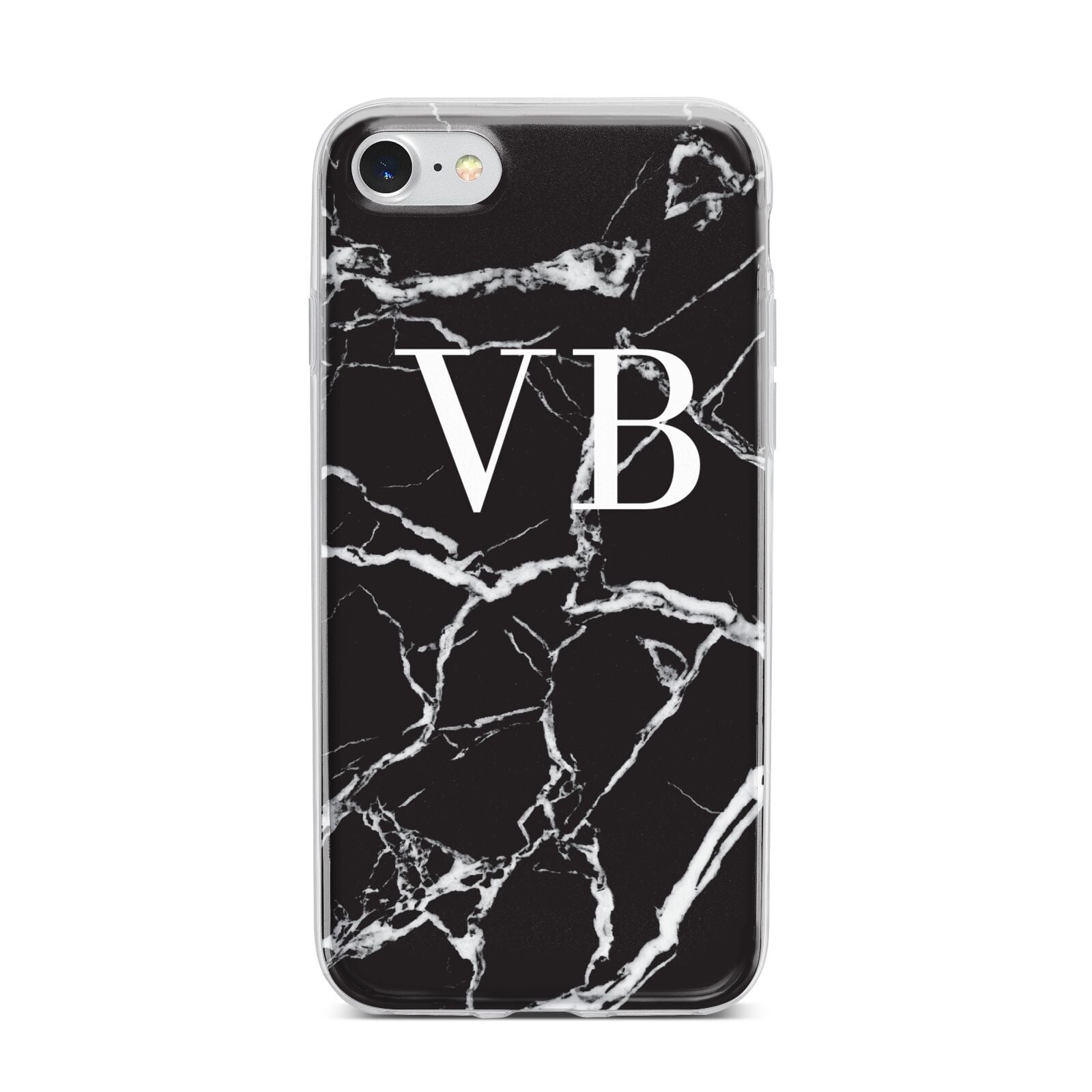 Personalised Black Marble Effect Monogram iPhone 7 Bumper Case on Silver iPhone