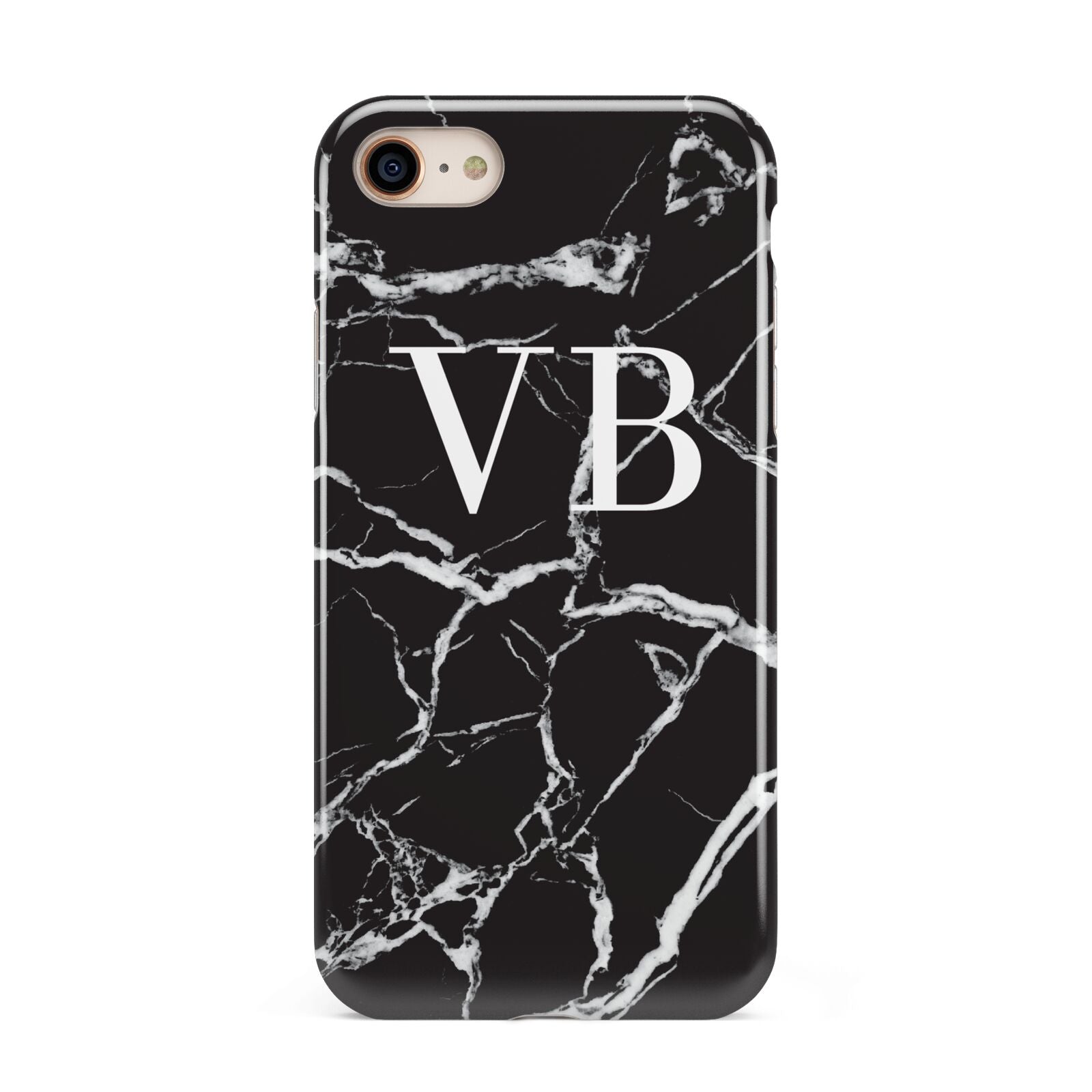 Personalised Black Marble Effect Monogram iPhone 8 3D Tough Case on Gold Phone