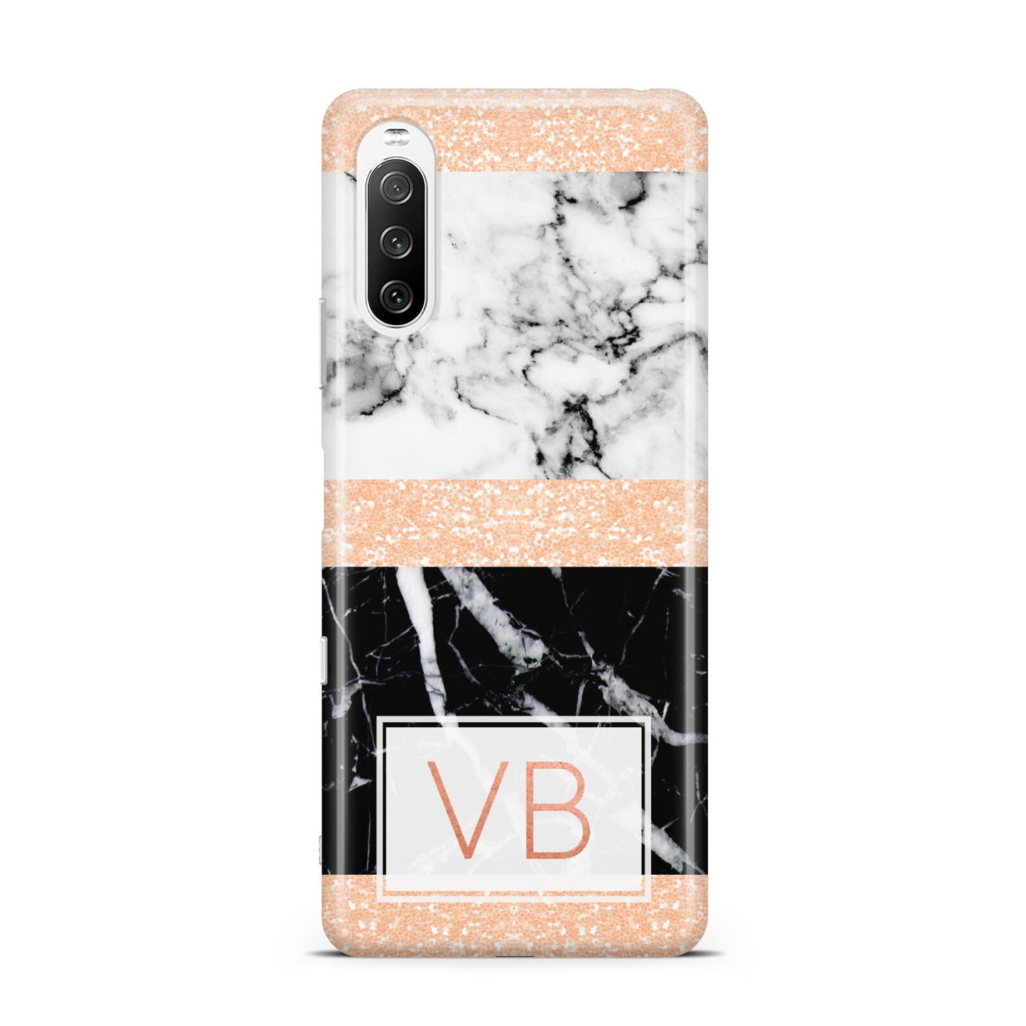 Personalised Black Marble Initials Sony Xperia 10 III Case