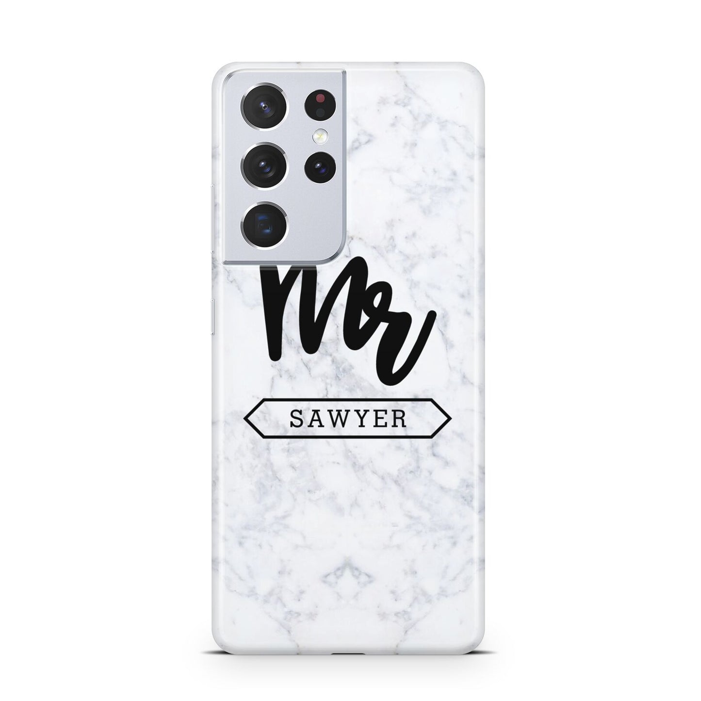 Personalised Black Mr Surname On Marble Samsung S21 Ultra Case