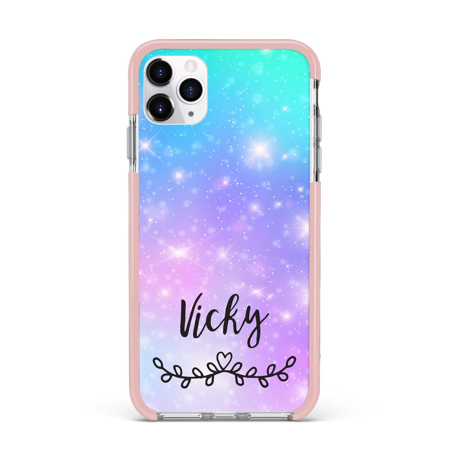 Personalised Black Name Purple Unicorn Marble iPhone 11 Pro Max Impact Pink Edge Case
