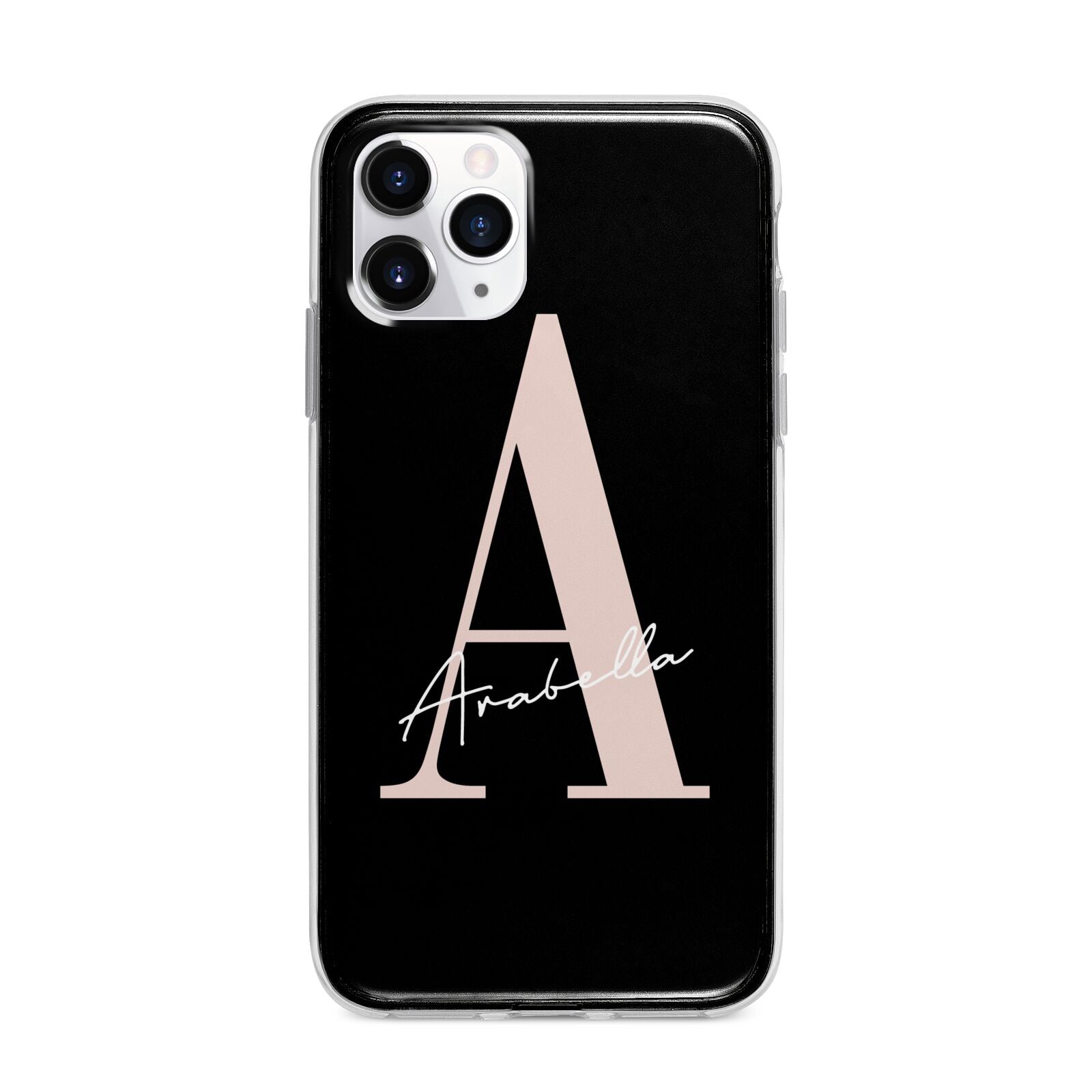 Personalised Black Pink Initial Apple iPhone 11 Pro Max in Silver with Bumper Case