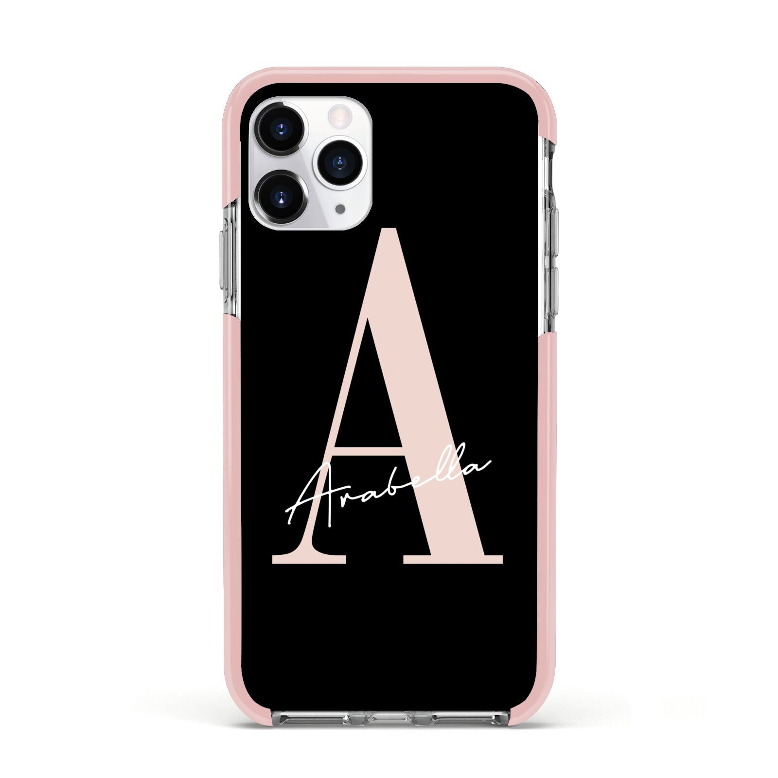 Personalised Black Pink Initial Apple iPhone 11 Pro in Silver with Pink Impact Case