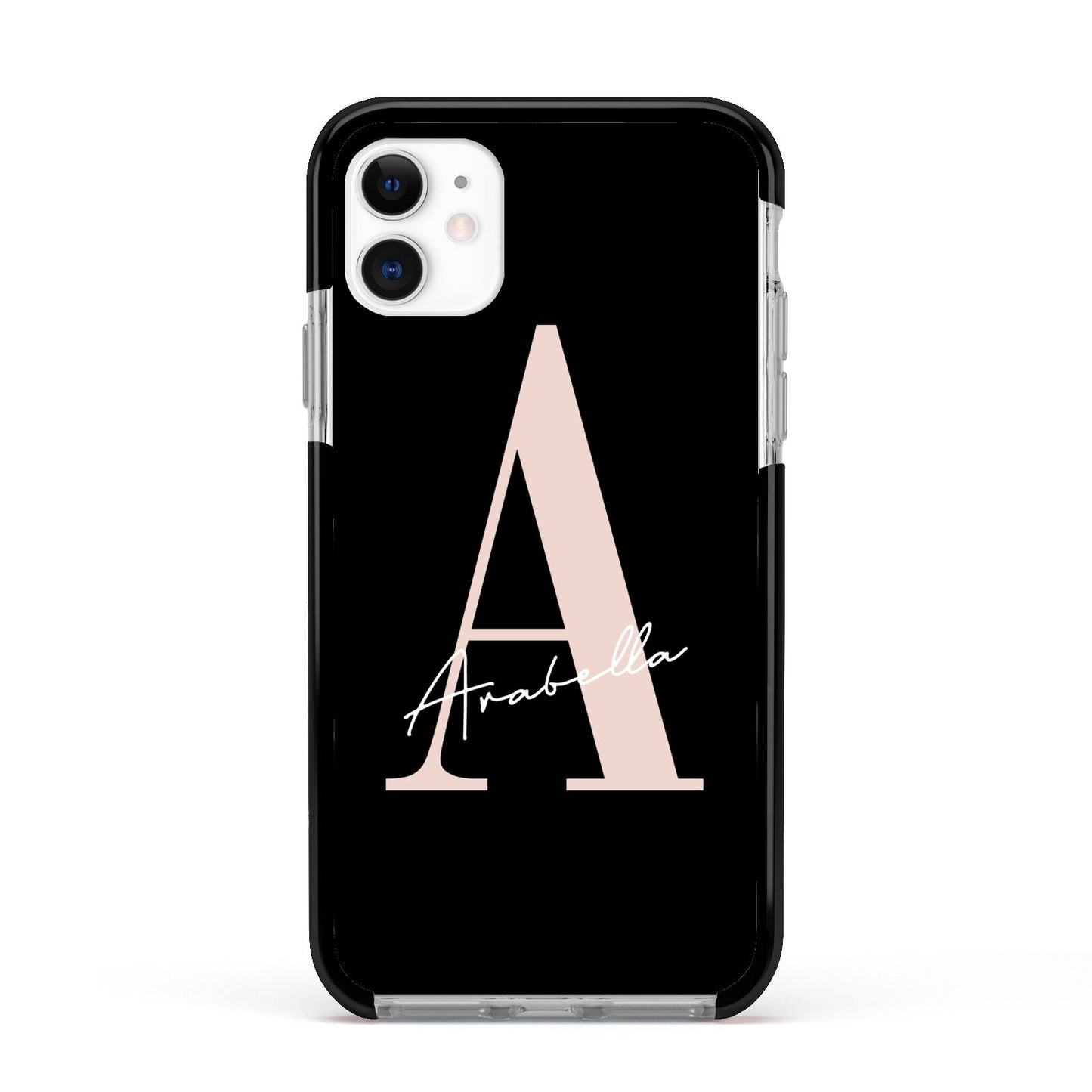 Personalised Black Pink Initial Apple iPhone 11 in White with Black Impact Case