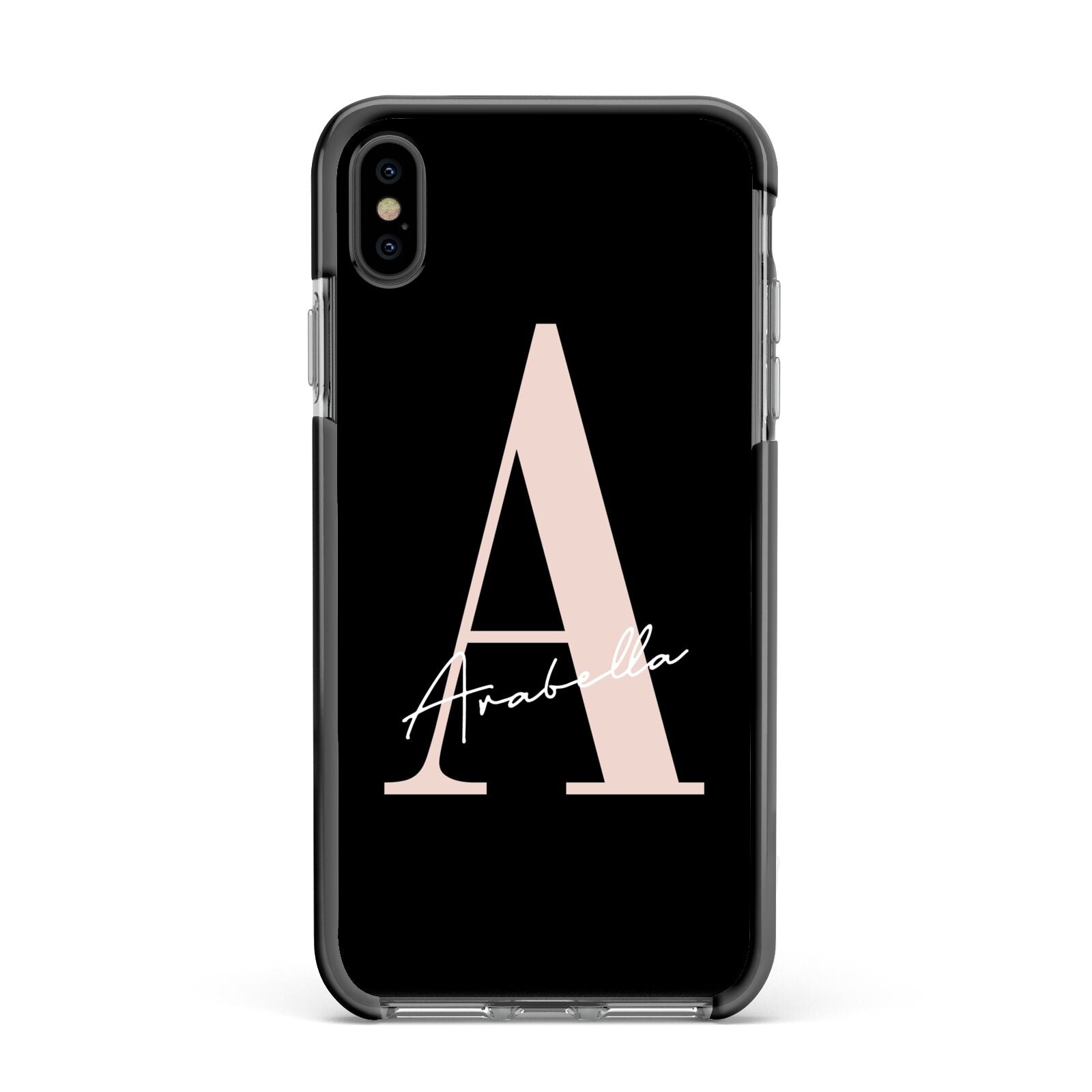 Personalised Black Pink Initial Apple iPhone Xs Max Impact Case Black Edge on Black Phone