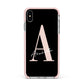 Personalised Black Pink Initial Apple iPhone Xs Max Impact Case Pink Edge on Silver Phone