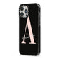 Personalised Black Pink Initial iPhone 13 Pro Max Black Impact Case Side Angle on Silver phone