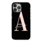 Personalised Black Pink Initial iPhone 13 Pro Max Black Impact Case on Silver phone