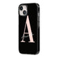 Personalised Black Pink Initial iPhone 14 Black Impact Case Side Angle on Silver phone